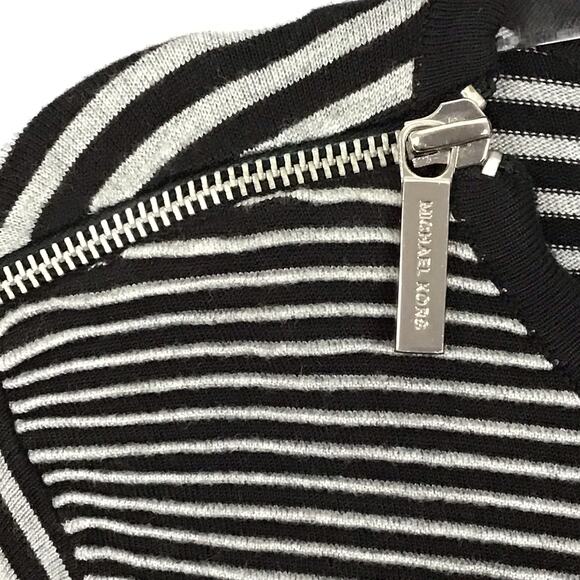 Michael Kors Ponte Knit Heather Pearl Gray Stripe Knit Dress Stretch Fitted sz S - Picture 8 of 13